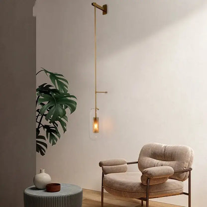 Modern brass & black glass wall art light for living room