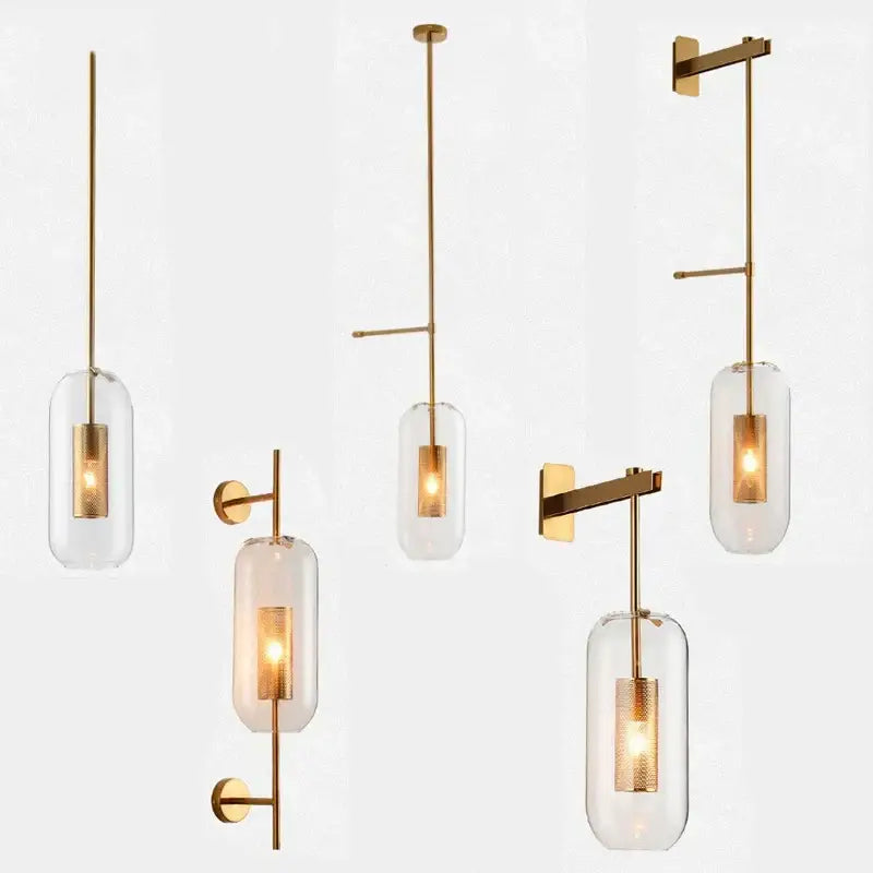 Modern brass & black glass wall art light for living room