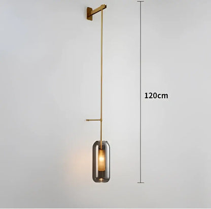 Modern brass & black glass wall art light for living room