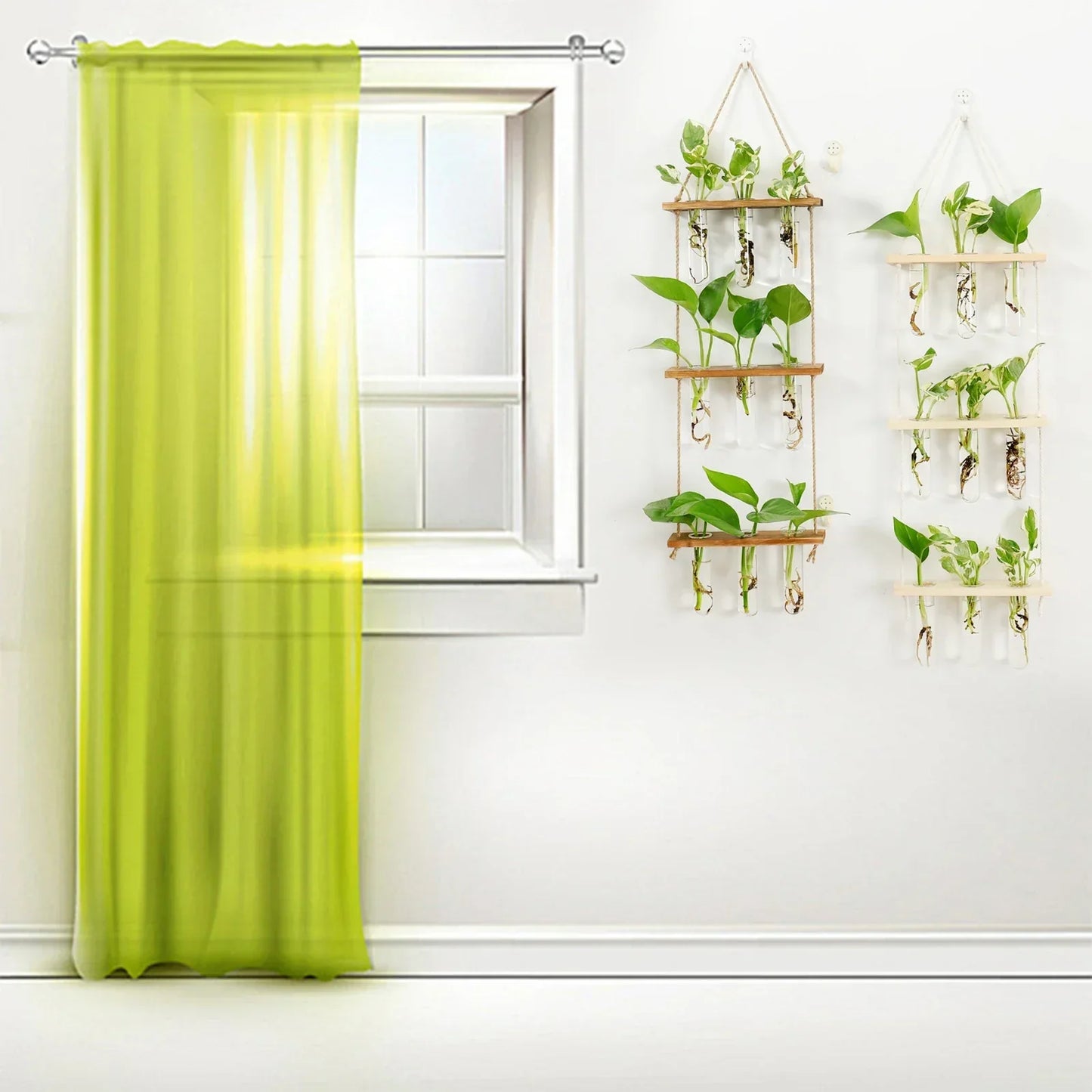 DecorBites™ Glass Wall Hanging Planters with Wooden Holder