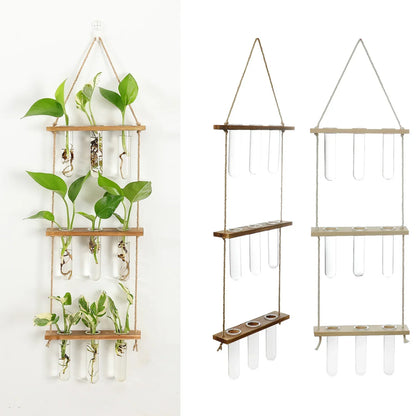 DecorBites™ Glass Wall Hanging Planters with Wooden Holder