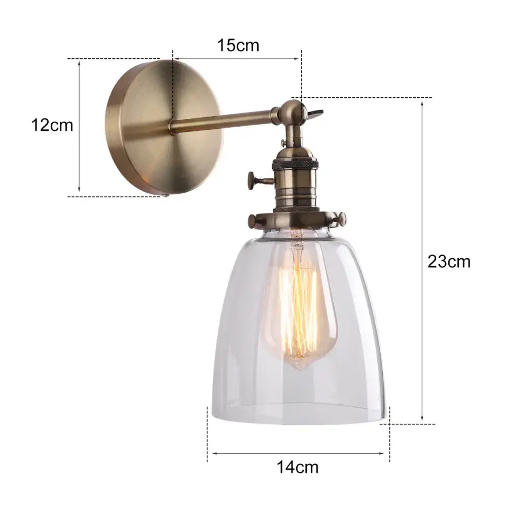 Vintage antique bronze glass wall lamp bedroom edison sconce
