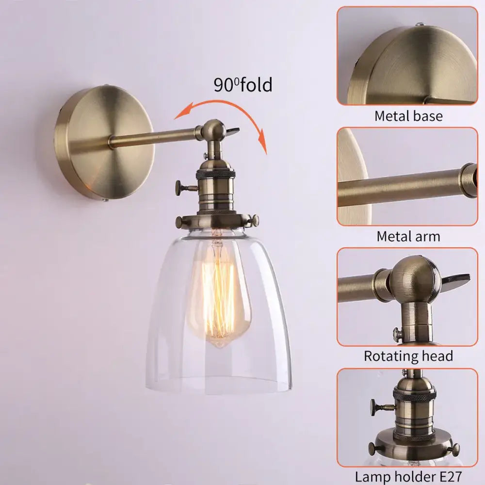 Vintage antique bronze glass wall lamp bedroom edison sconce