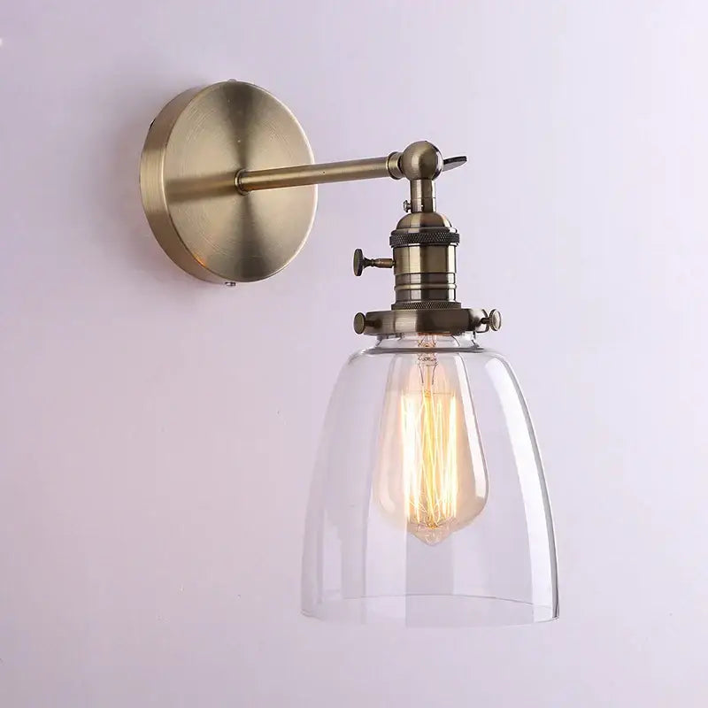 Vintage antique bronze glass wall lamp bedroom edison sconce