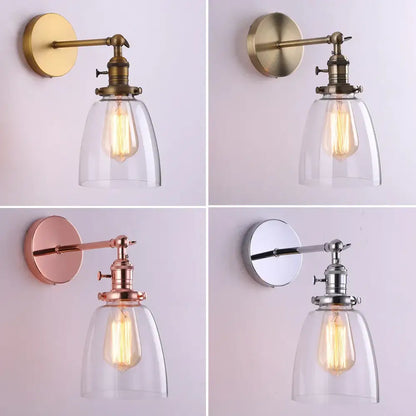 Vintage antique bronze glass wall lamp bedroom edison sconce