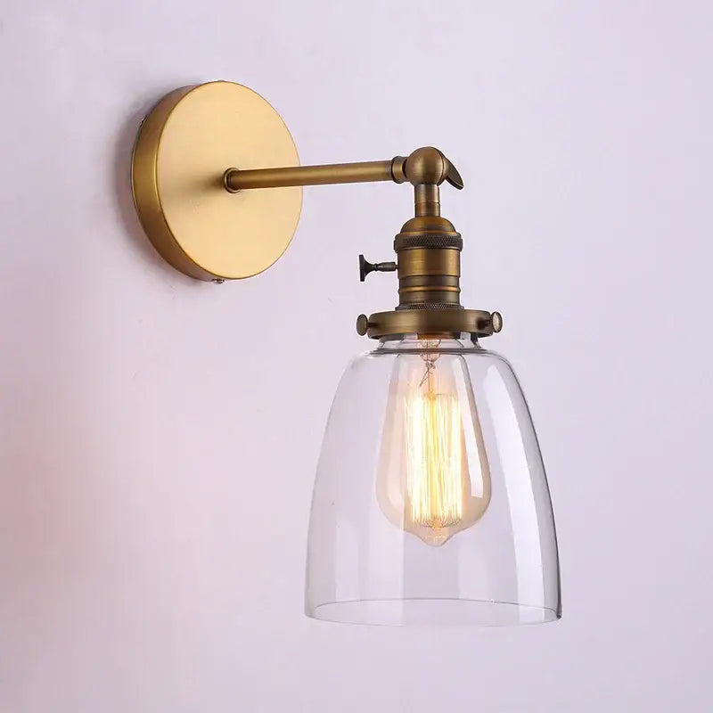 Vintage antique bronze glass wall lamp bedroom edison sconce