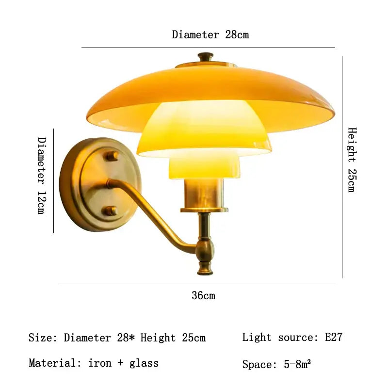 Danish chrome glass wall lamp for living room with stacked shades