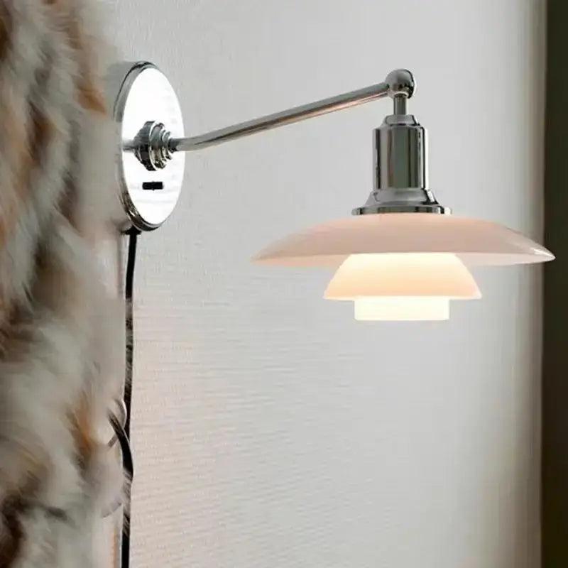 Danish chrome glass wall lamp for living room with stacked shades