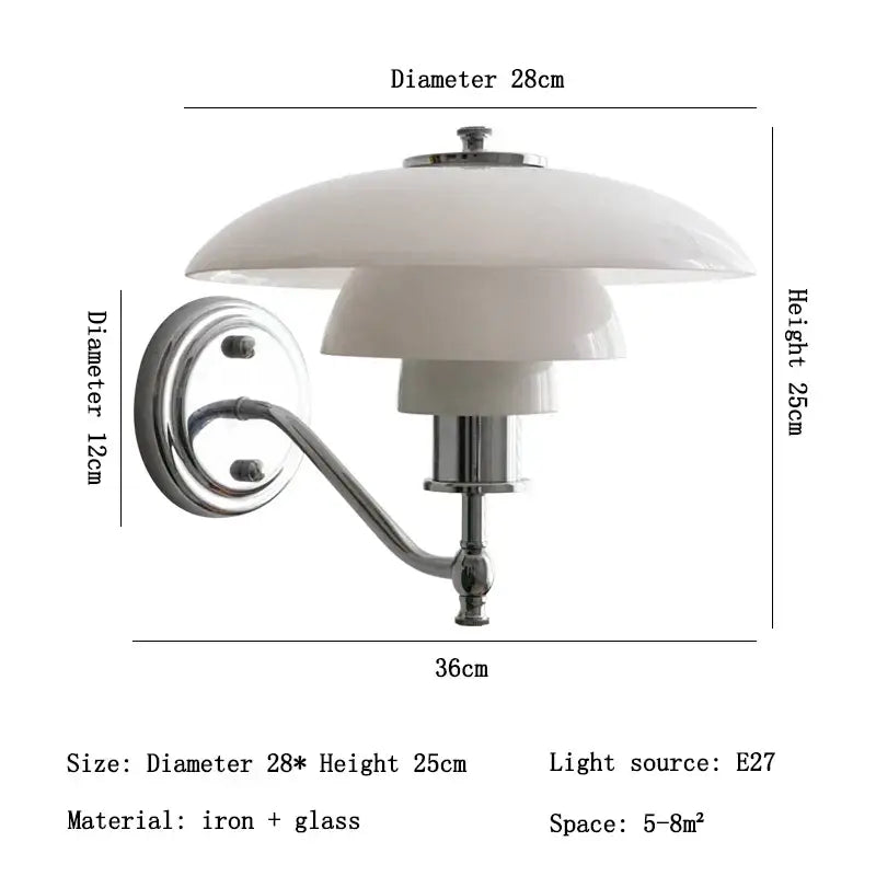 Danish chrome glass wall lamp for living room with stacked shades
