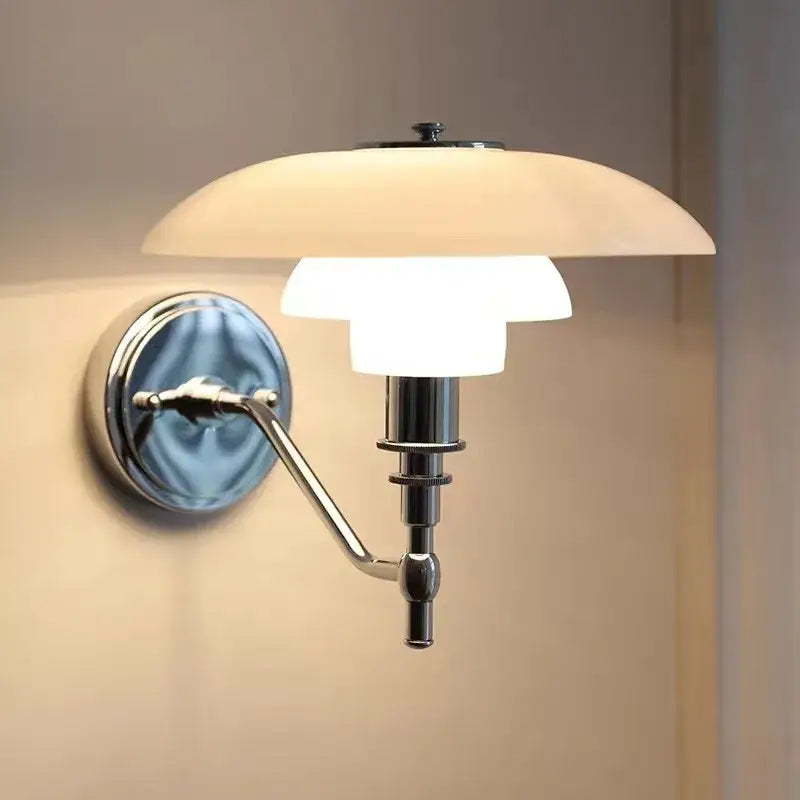 Danish chrome glass wall lamp for living room with stacked shades