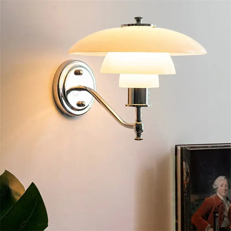 Danish chrome glass wall lamp for living room with stacked shades