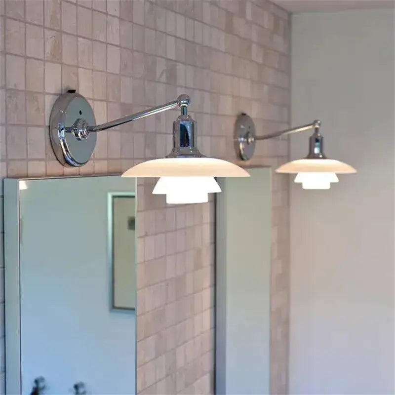 Danish chrome glass wall lamp for living room with stacked shades