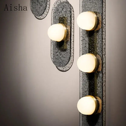 Modern minimalist black glass wall lamp bedroom triple circle light