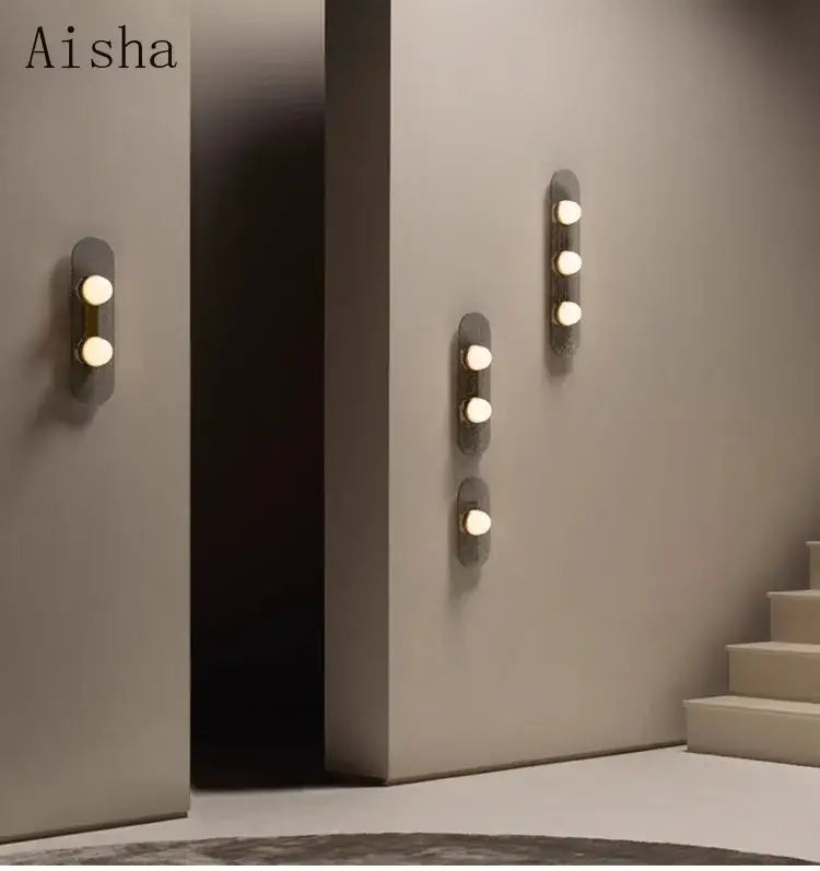 Modern minimalist black glass wall lamp bedroom triple circle light