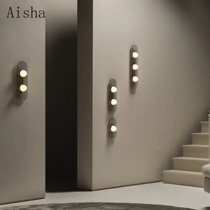Modern minimalist black glass wall lamp bedroom triple circle light
