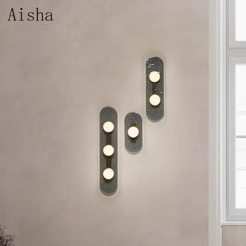 Modern minimalist black glass wall lamp bedroom triple circle light