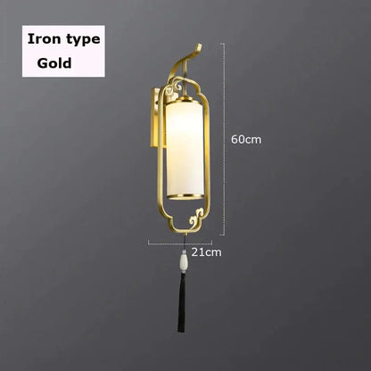 Ornate brass glass wall lamp for living room with frosted shade
