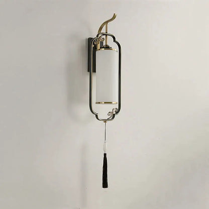 Ornate brass glass wall lamp for living room with frosted shade