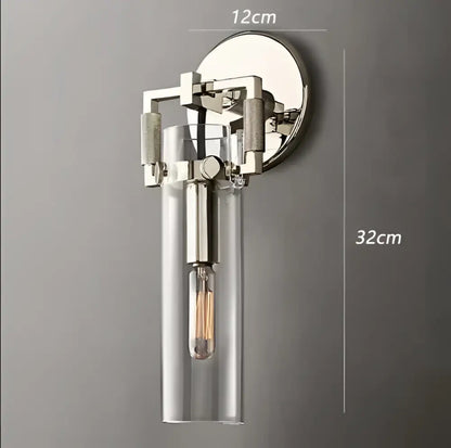 Industrial gold glass wall lamp for bedroom with exposed bulb