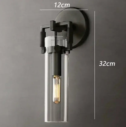 Industrial gold glass wall lamp for bedroom with exposed bulb