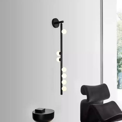 Modern black glass wall lamp for living room with five spheres