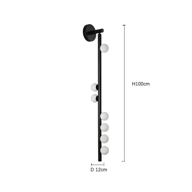 Modern black glass wall lamp for living room with five spheres