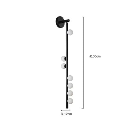 Modern black glass wall lamp for living room with five spheres