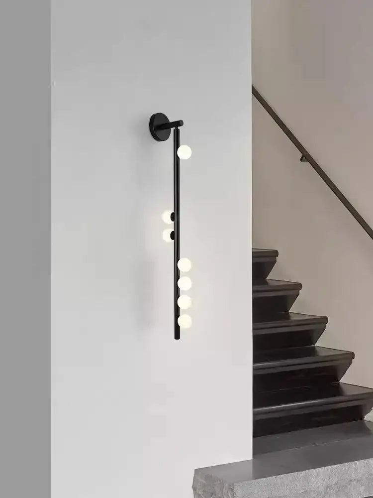 Modern black glass wall lamp for living room with five spheres