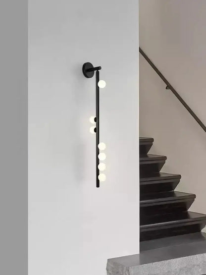 Modern black glass wall lamp for living room with five spheres