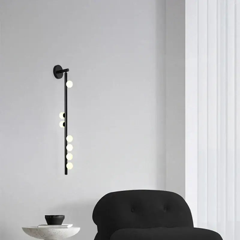 Modern black glass wall lamp for living room with five spheres