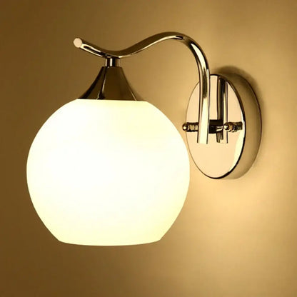 Modern chrome glass wall lamp for bedroom with frosted white shade