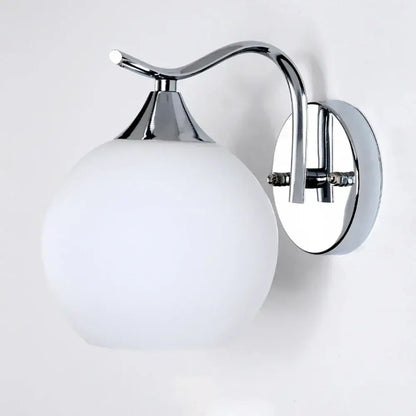 Modern chrome glass wall lamp for bedroom with frosted white shade