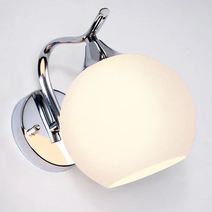 Modern chrome glass wall lamp for bedroom with frosted white shade