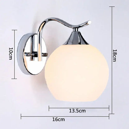 Modern chrome glass wall lamp for bedroom with frosted white shade