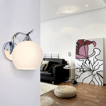 Modern chrome glass wall lamp for bedroom with frosted white shade