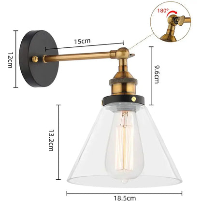Industrial black metal glass wall lamp living room sconce