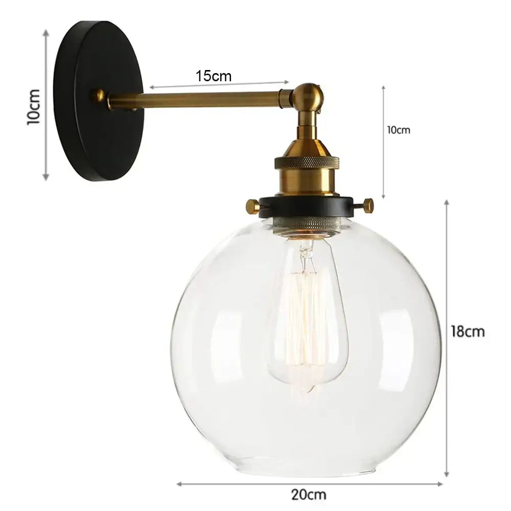Industrial black metal glass wall lamp living room sconce