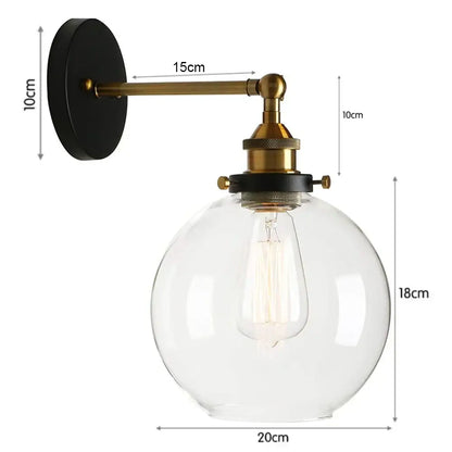 Industrial black metal glass wall lamp living room sconce