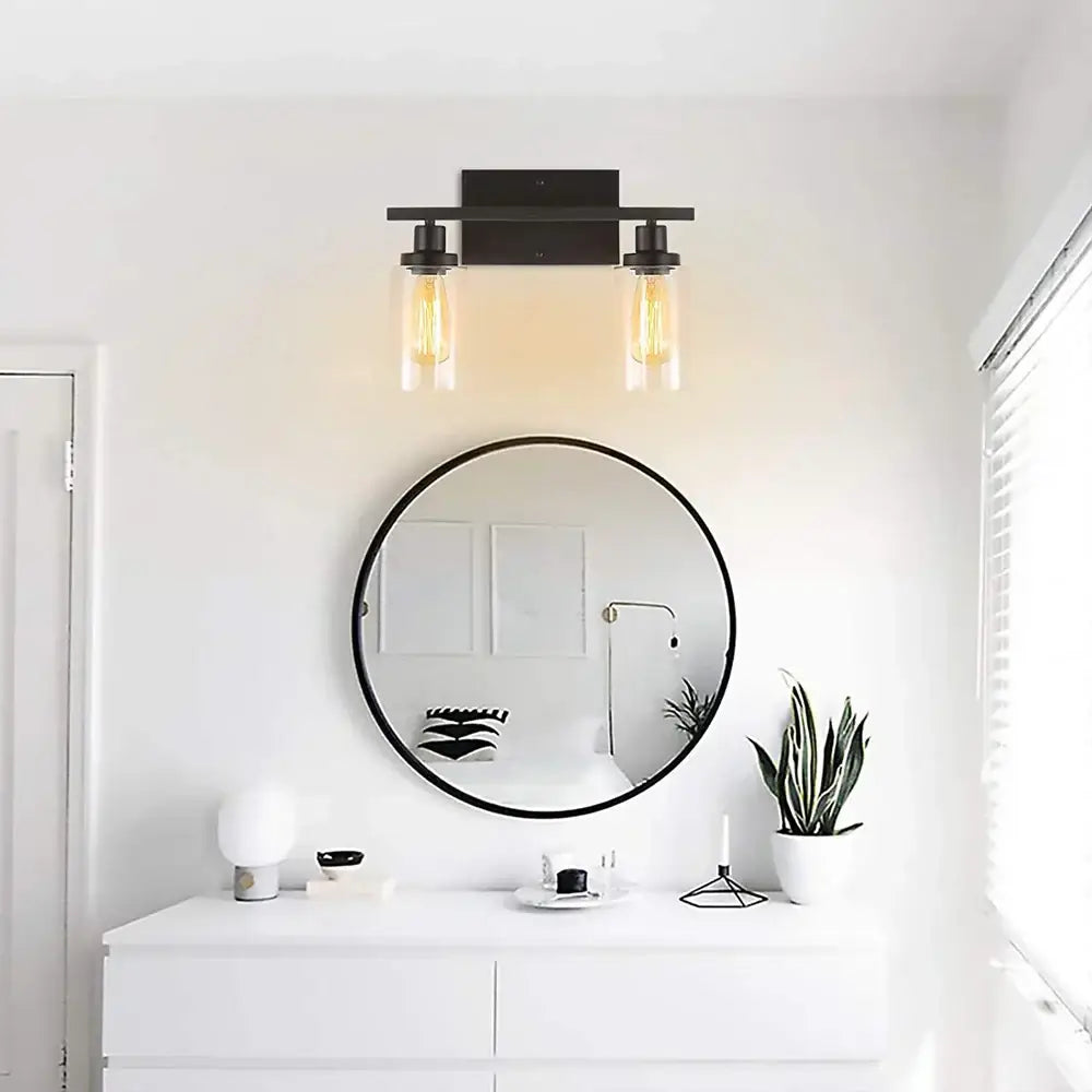 Industrial black metal glass wall lamp living room sconce