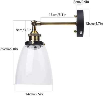 Industrial black metal glass wall lamp living room sconce