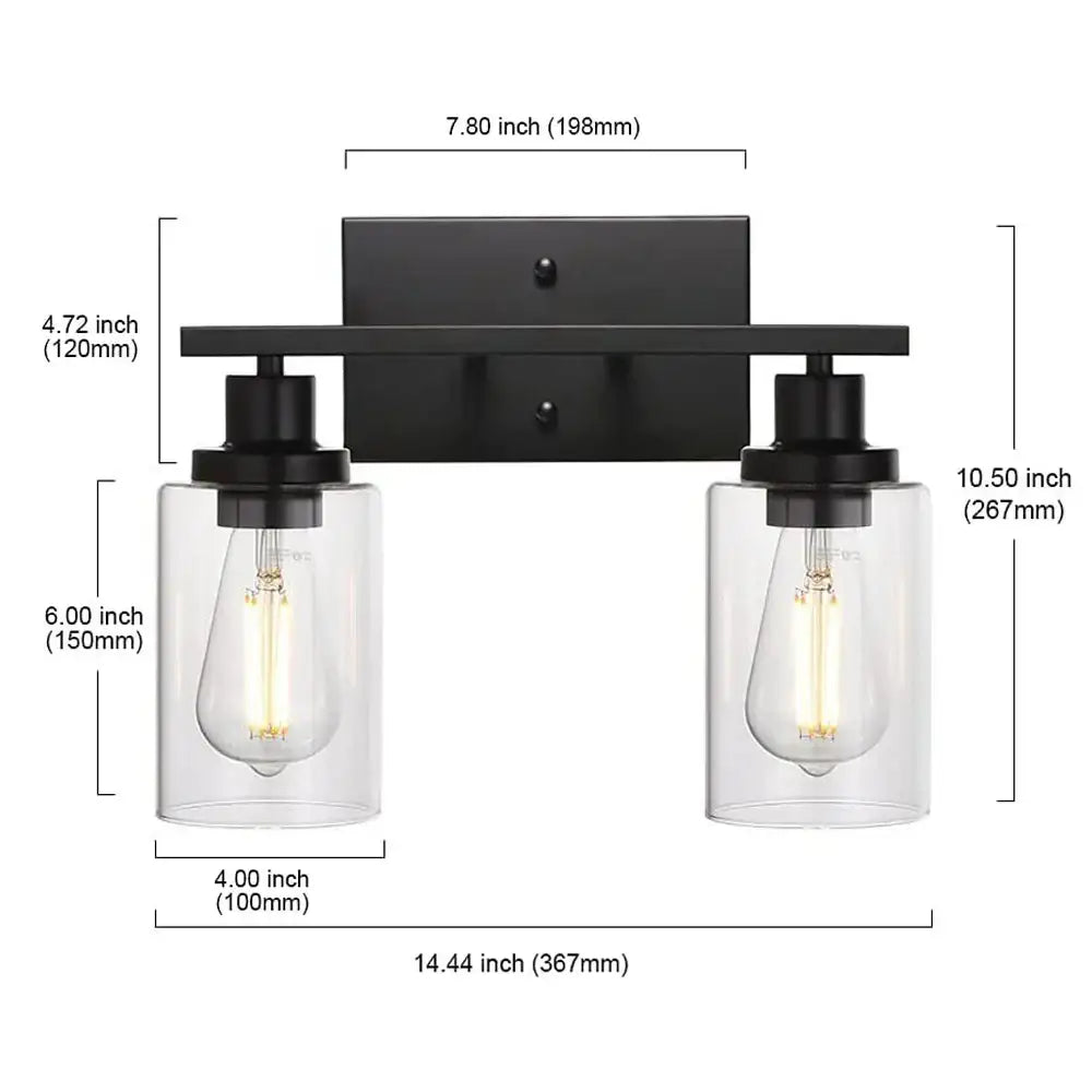 Industrial black metal glass wall lamp living room sconce