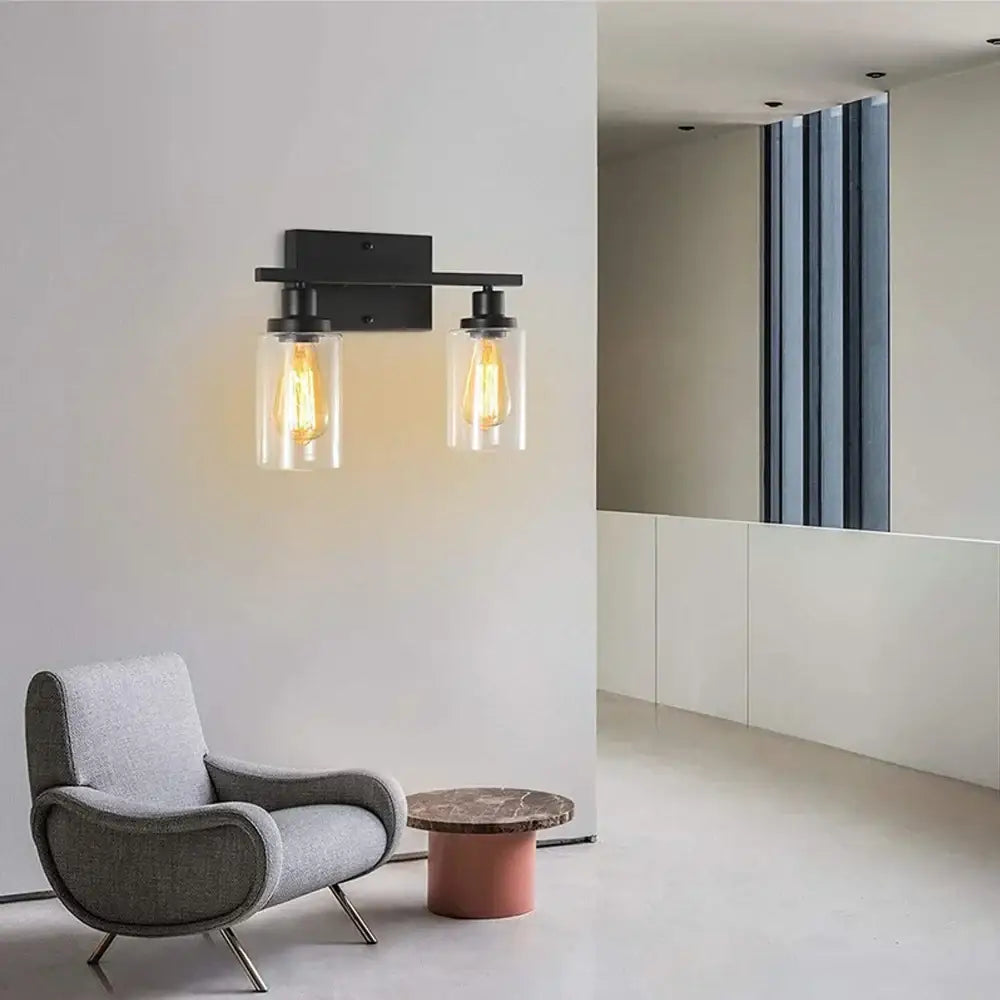 Industrial black metal glass wall lamp living room sconce