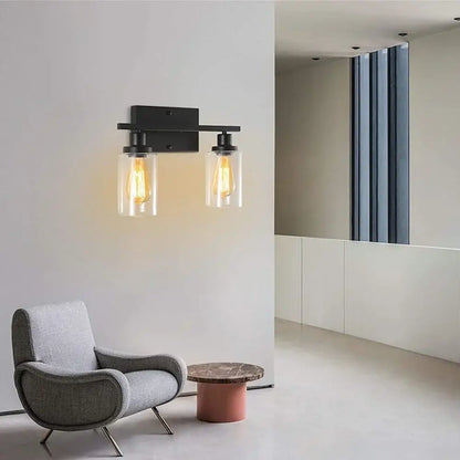 Industrial black metal glass wall lamp living room sconce