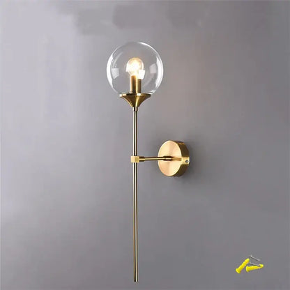 Modern brass and smoked glass wall lamp bedroom sconce
