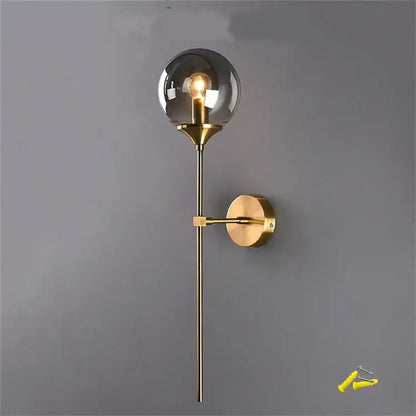 Modern brass and smoked glass wall lamp bedroom sconce