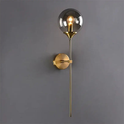 Modern brass and smoked glass wall lamp bedroom sconce