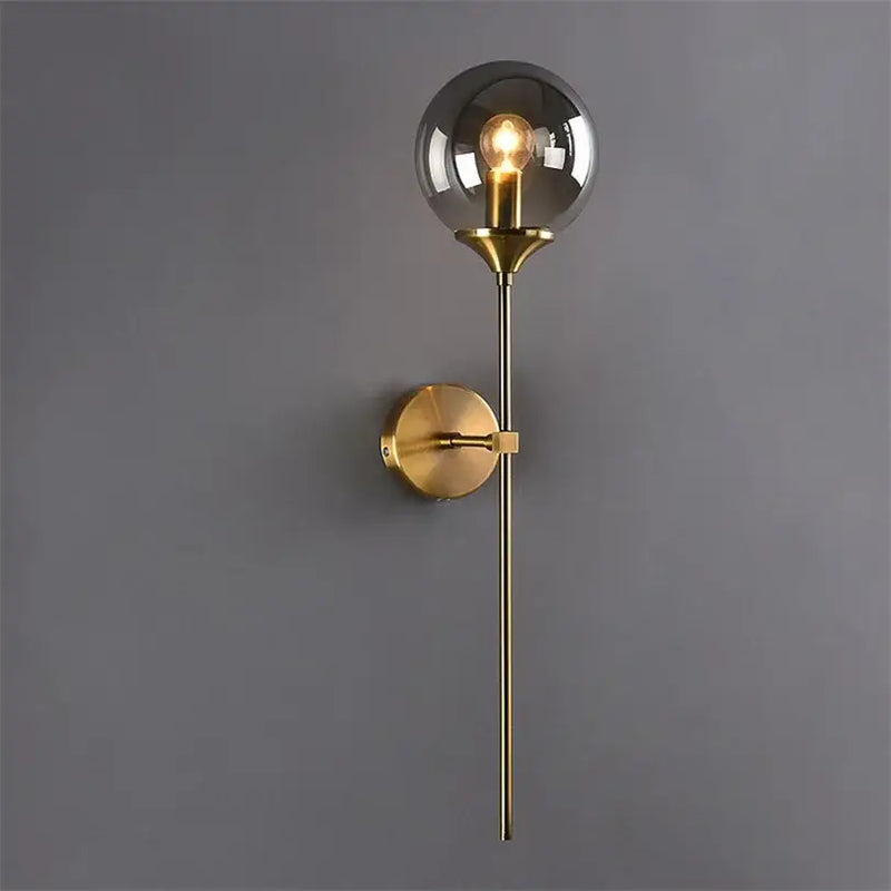 Modern brass and smoked glass wall lamp bedroom sconce