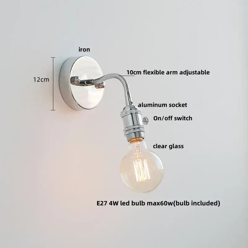 Modern chrome and glass wall light fixture bedroom adjustable sconce