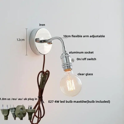 Modern chrome and glass wall light fixture bedroom adjustable sconce