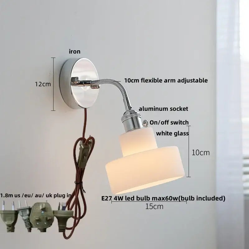 Modern chrome and glass wall light fixture bedroom adjustable sconce
